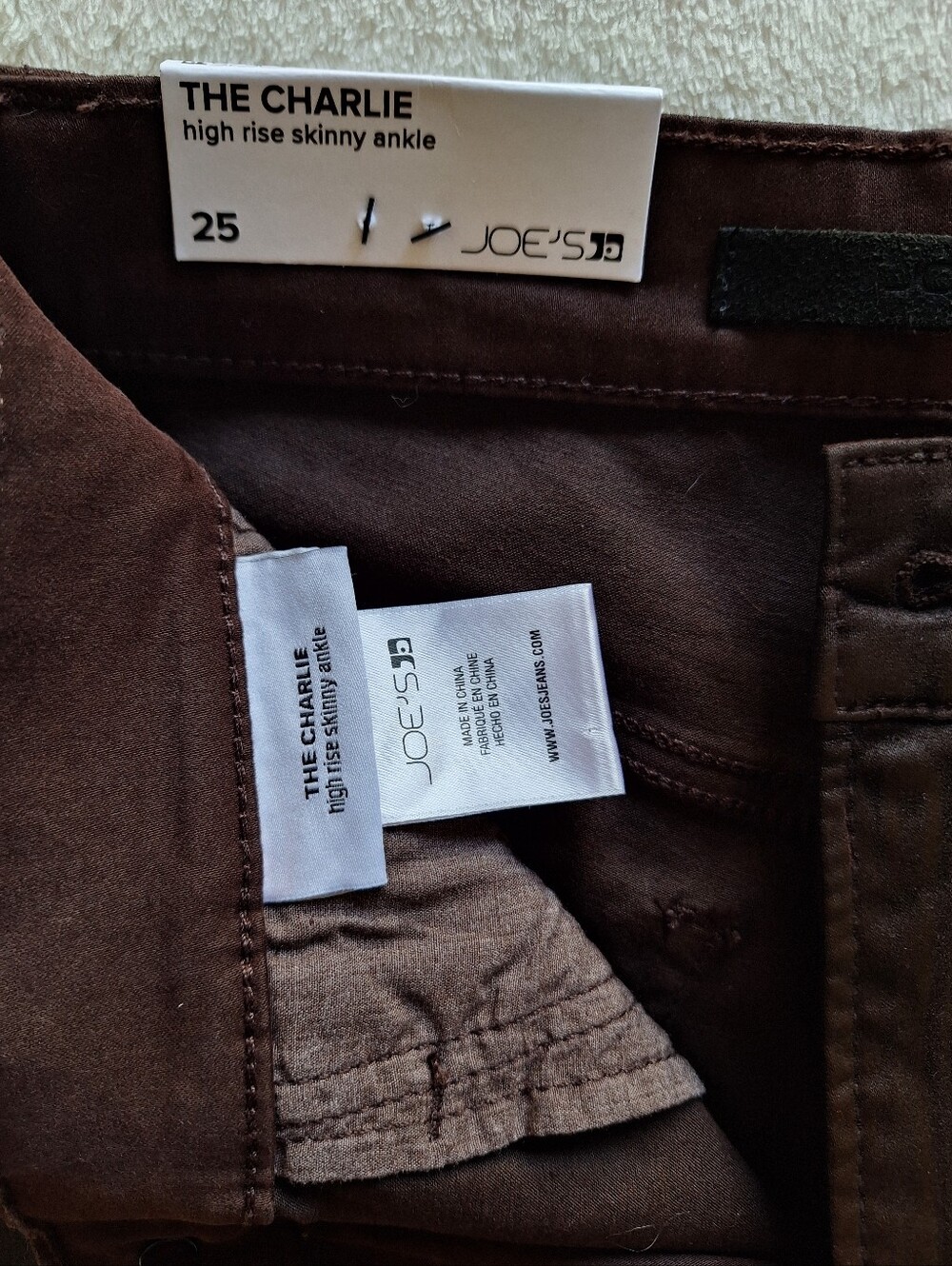 Joe's Jeans The Charlie High Rise Coated Skinny Ankle Pants 25 Glazed Brown NWT - Picture 6 of 8